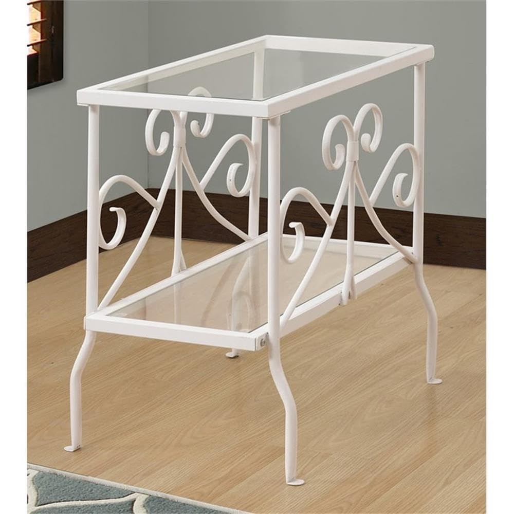 Monarch Specialties I Metal Accent Table with Tempered Glass, White