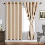 Jiuzhen Beige Blackout Curtains With Tiebacks - Thermal Insulated, Light Blocking And Noise Reducing Grommet Curtains For Bedroom And Living Room, Set Of 2 Window Curtain Panels, 60 X 72 Inch Length
