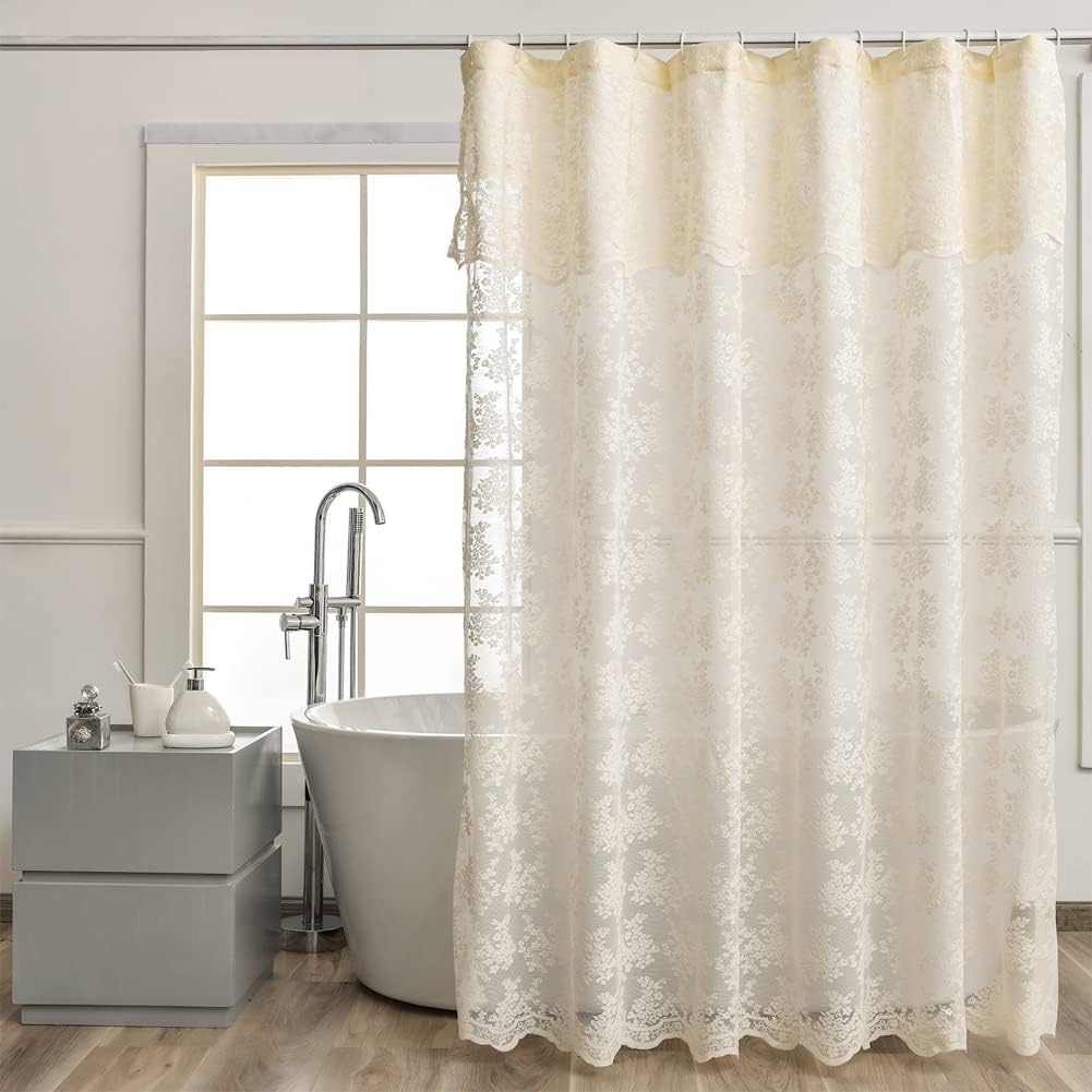 Cream Lace Stand Up Shower Curtain 36X72 Scalloped Shabby Chic Shower Curtain For The Small Stall Bathroom Victorian French Coun