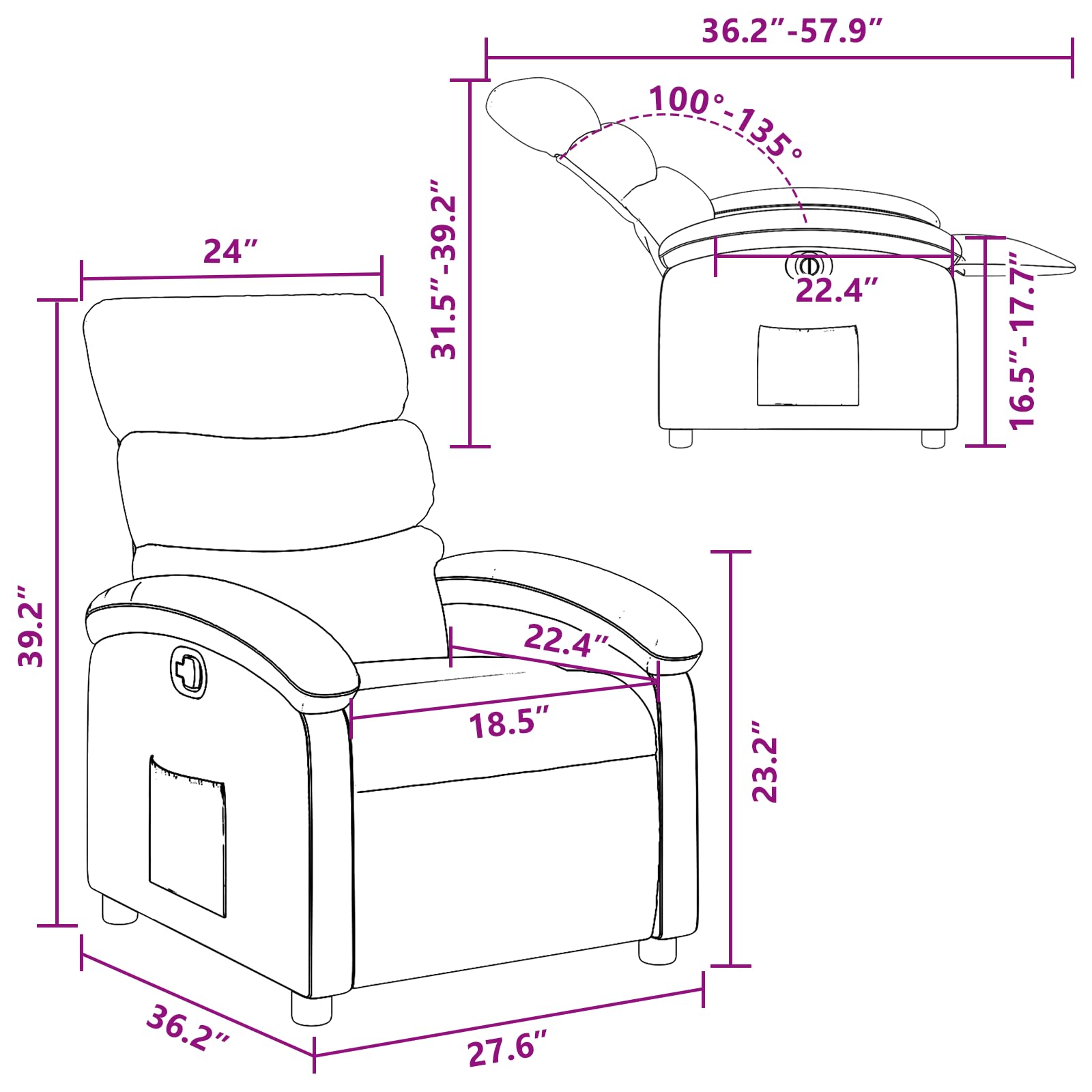 vidaXL Reclining Armchair, Seat with Armrest Back, Television Lounge Chair, Office Chair, Synthetic Leather Cream