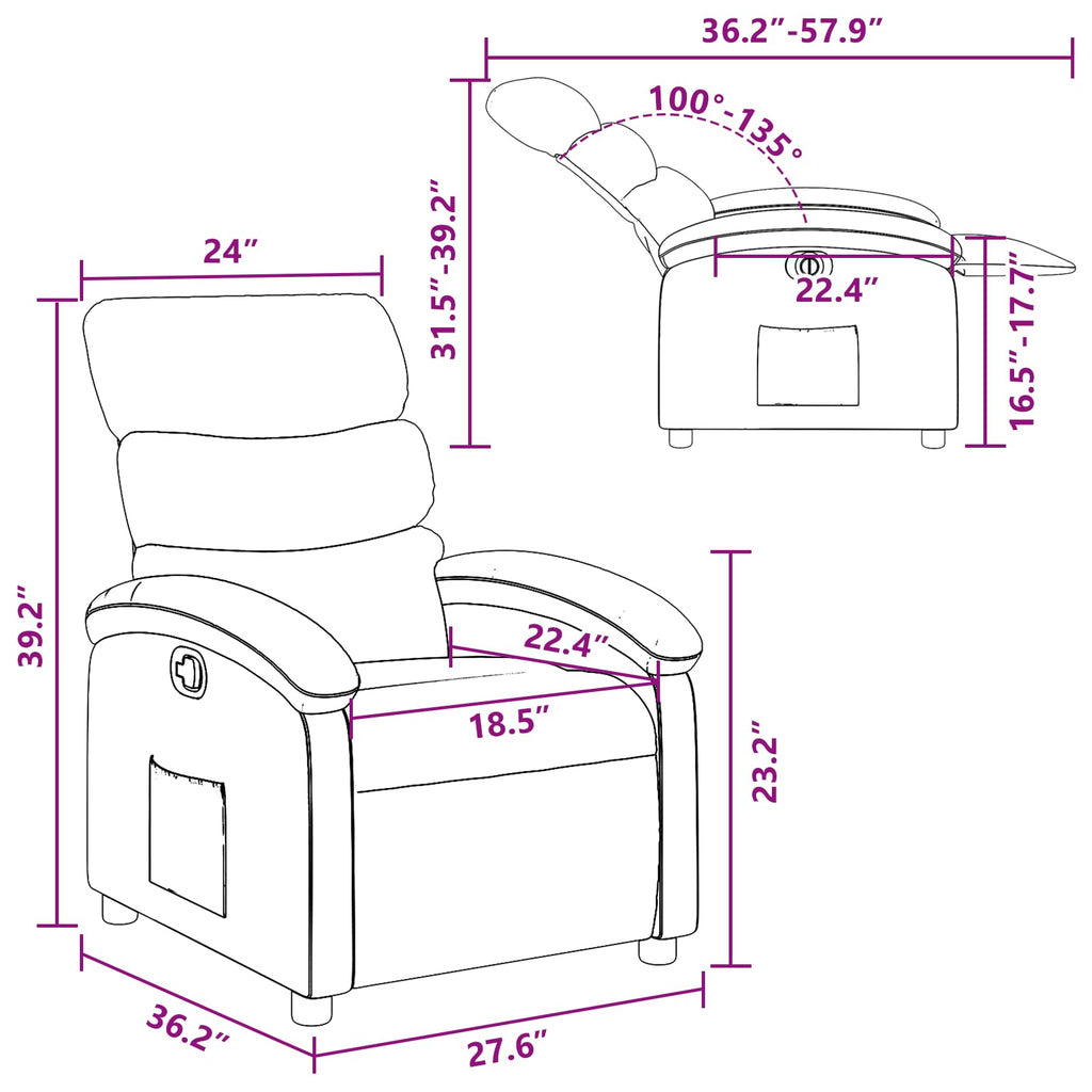 vidaXL Reclining Armchair, Seat with Armrest Back, Television Lounge Chair, Office Chair, Synthetic Leather Cream