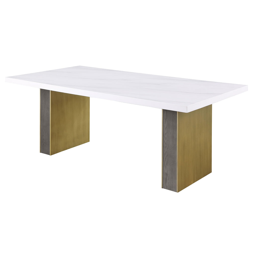Coaster Home Furnishings Carla Rectangular Dining Table with Cultured Carrara Marble Top White and Gold