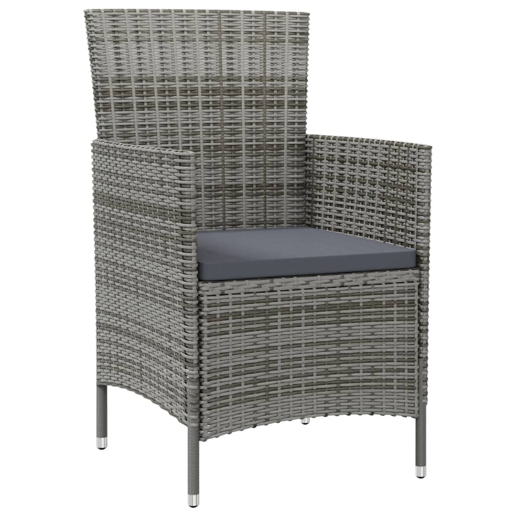 vidaXL Poly Rattan Patio Chairs 2 pcs with Dark Gray Cushions - Comfortable Outdoor Seating, Weather-Resistant Gray Rattan Construction with Sturdy Powder-Coated Steel Frame - Assembly Required