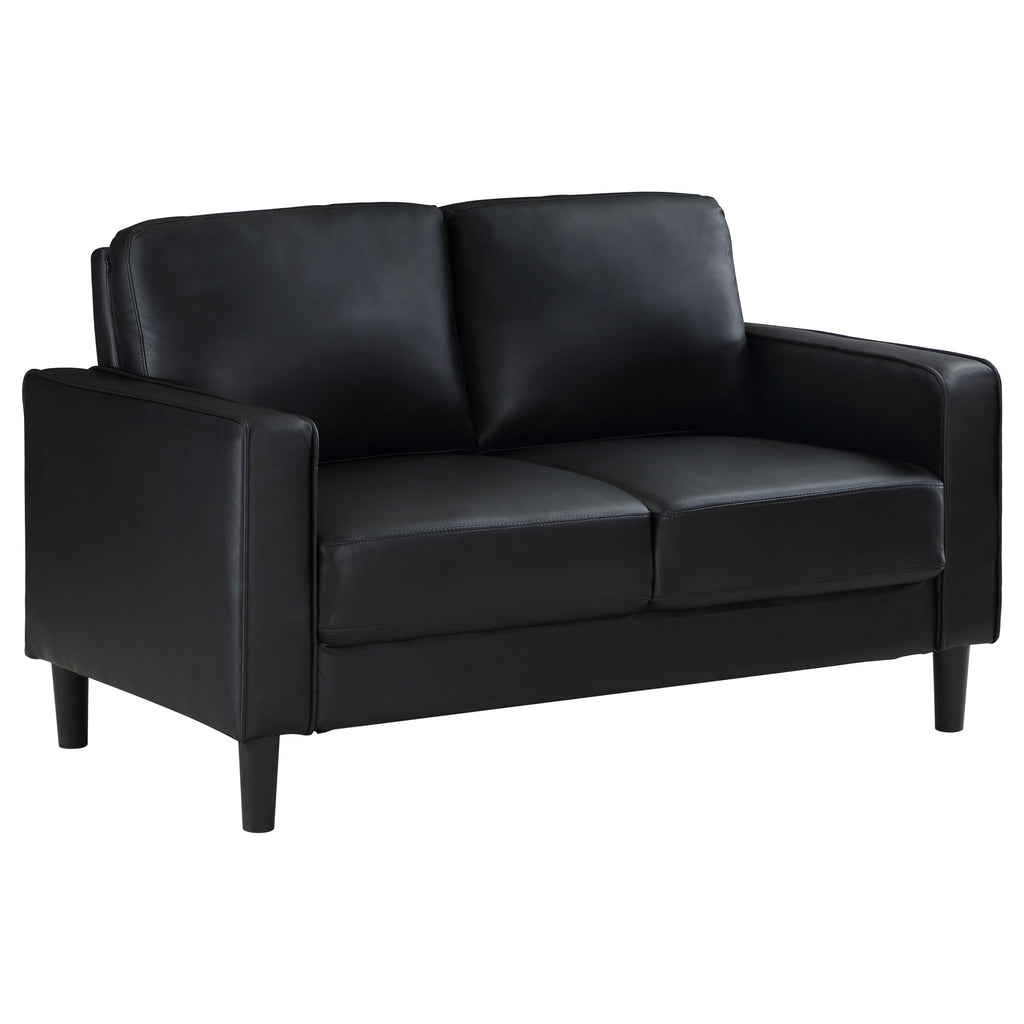 Coaster Home Furnishings Ruth Upholstered Track Arm Faux Leather Loveseat Black