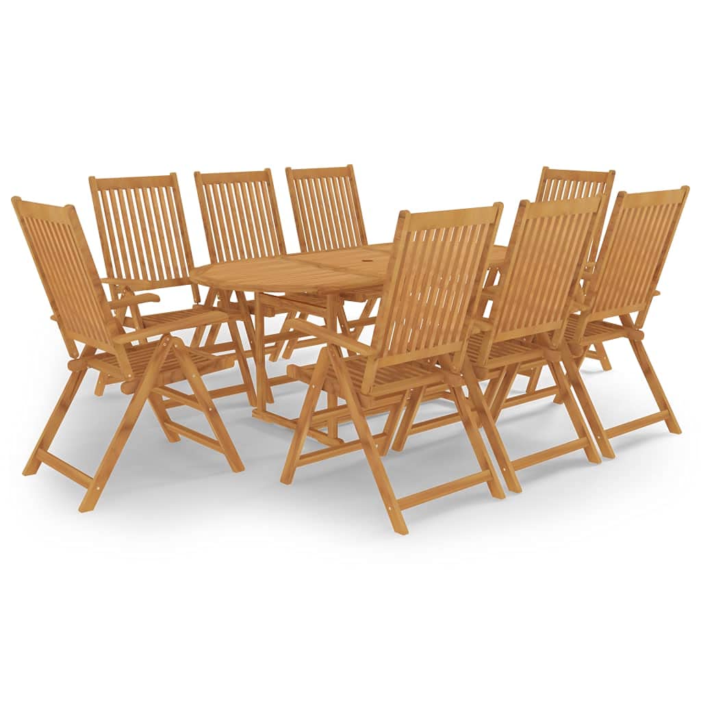 vidaXL Solid Teak Wood Patio Dining Set 9 Pieces Garden Dinner Table Chairs Outdoor Balcony Terrace Furniture Set Wooden Foldable Folding