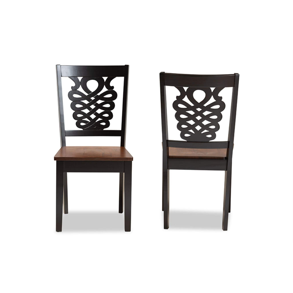 Baxton Studio Gervais Modern and Contemporary Transitional Two-Tone Dark Brown and Walnut Brown Finished Wood 2-Piece Dining Chair Set