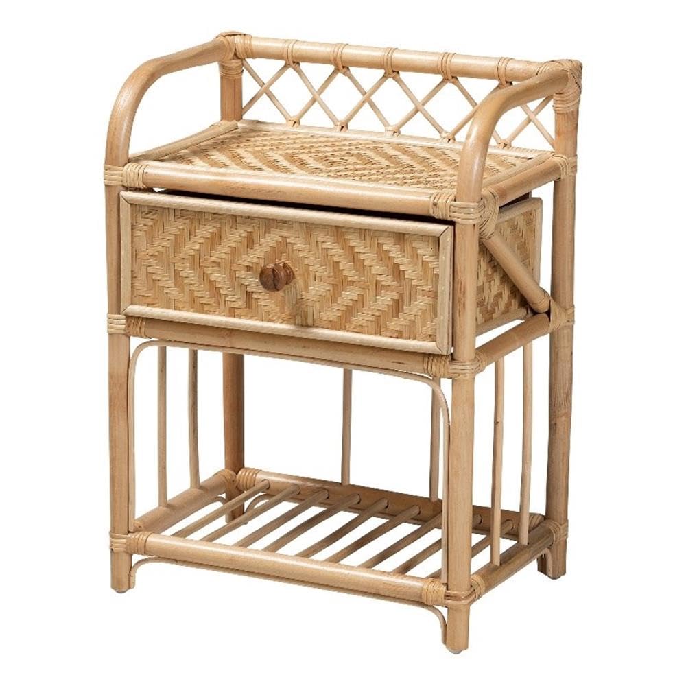 Baxton Studio Kobie Modern Bohemian Natural Brown Rattan 1-Drawer Nightstand