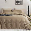 Jellymoni Khaki Duvet Cover Full Size - 100% Washed Cotton Linen Feel Textured Comforter Cover, 3 Pieces Breathable Soft Bedding