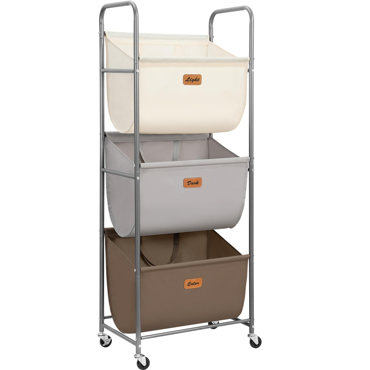 STORAGE MANIAC 120 Liters Vertical Rolling Laundry Hamper, 3 Section Laundry Sorter with Wheels and 2 Breaks, 3tier Laundry Bas