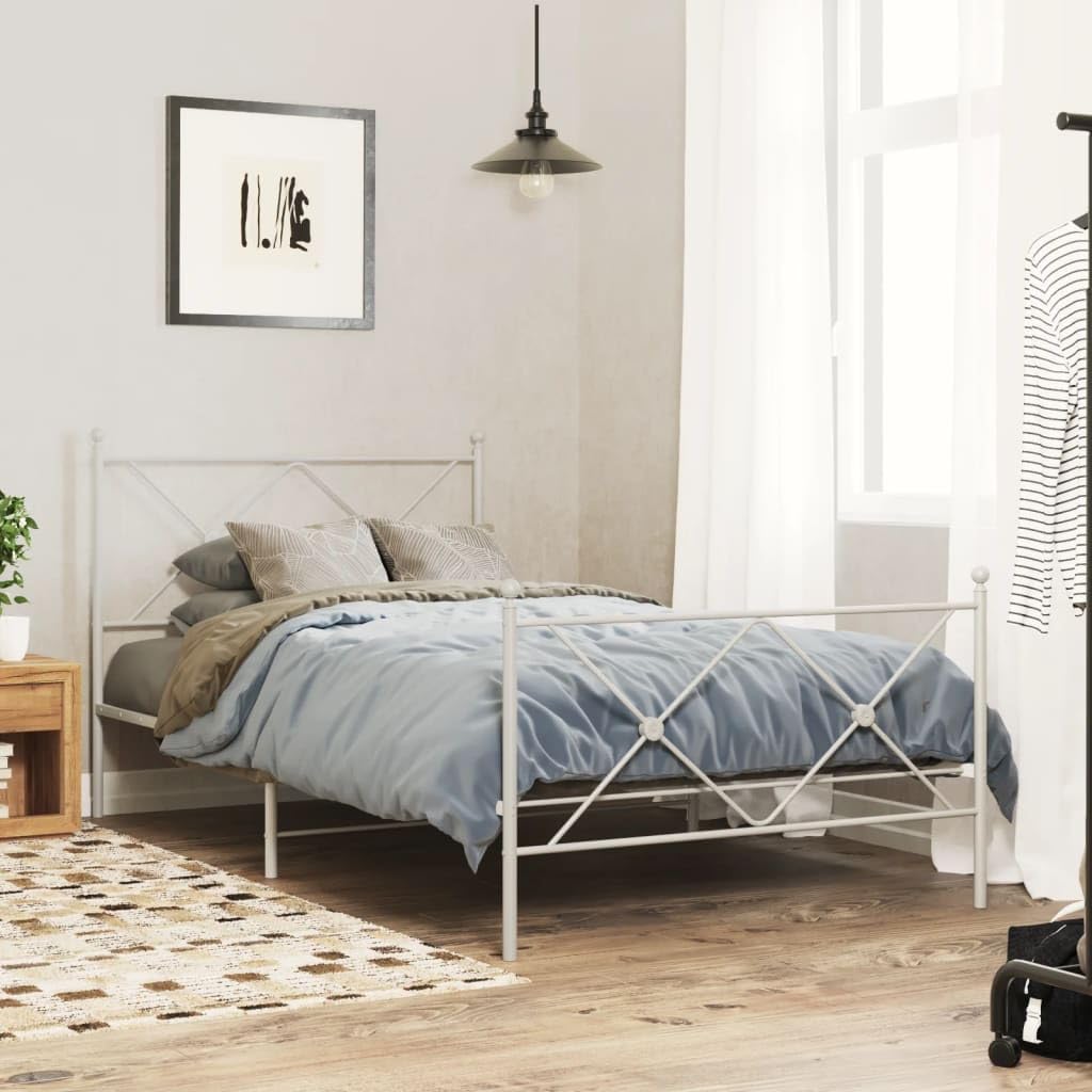 vidaXL Elegant White Steel Single Bed Frame with Headboard/Footboard - Under-Bed Storage - Metal Slats - 81.5x41.3x35.6