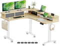 Flycity Electric L Shaped Standing Desk with Drawers, 63 x 55 Corner Standing Desk Adjustable Height, Stand Up Home Office Desk,