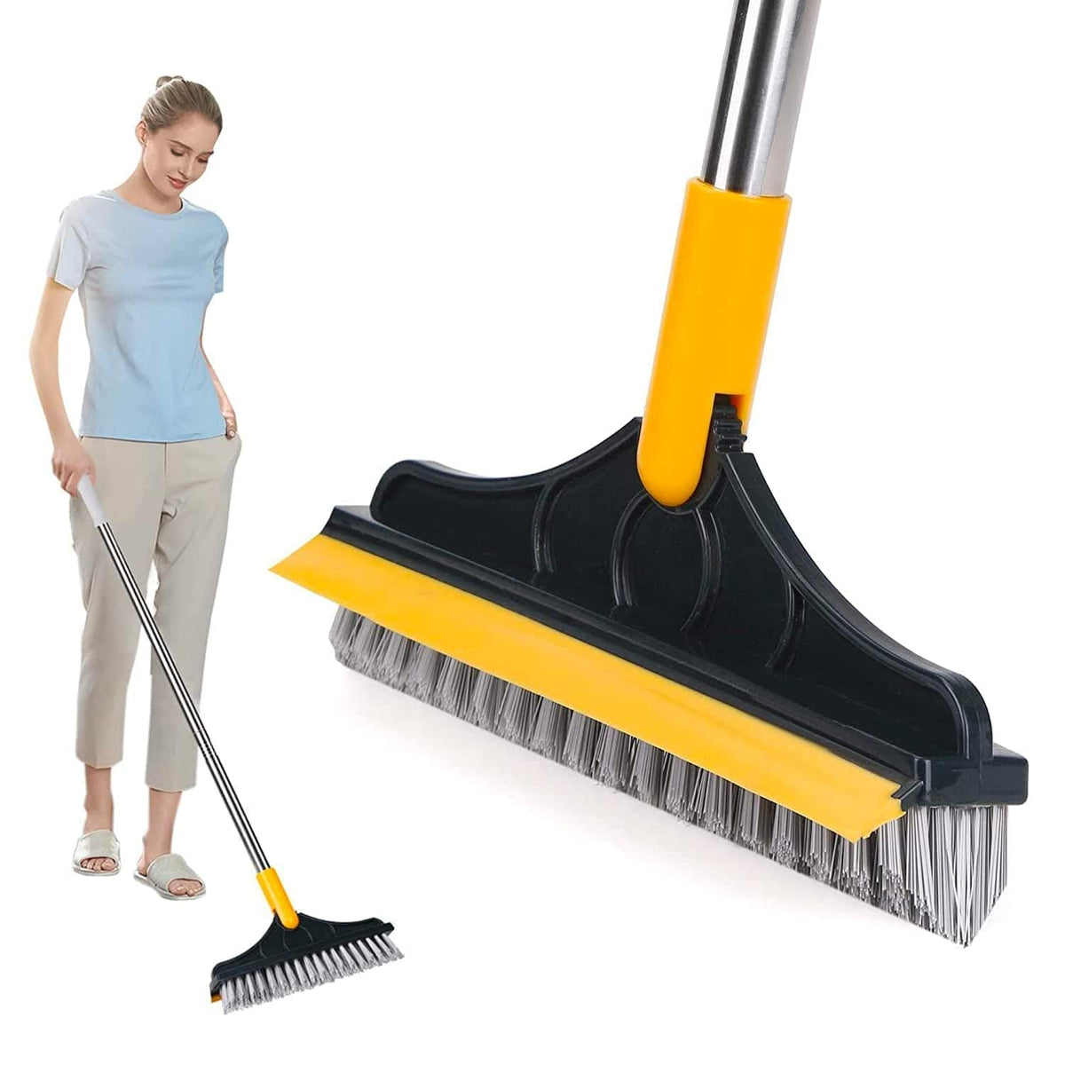 Jonicy Cleaning Floor Scrub Brush Floor Brush Scrubber with Long Handle Grout Brush Scrape VShape Stiff Bristle Cleaning Brush