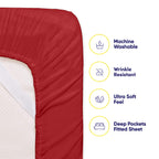 Sweet Home Collection 6 Piece 1500 Supreme Collection Brushed Microfiber Deep Pocket Sheet Set-2 Extra Pillow Cases, Great Value, Rv Short Queen, Samba Red