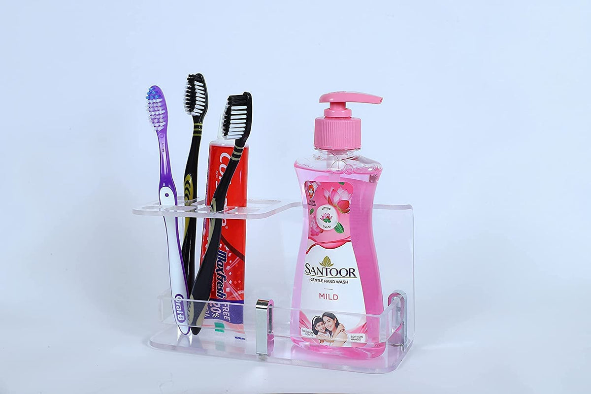 Uzox Acrylic Classic Toothbrush Stand with Bottle Holder/Tumbler Holder/Toothpaste for Bathroom Stand Organizer Rack for Home (C