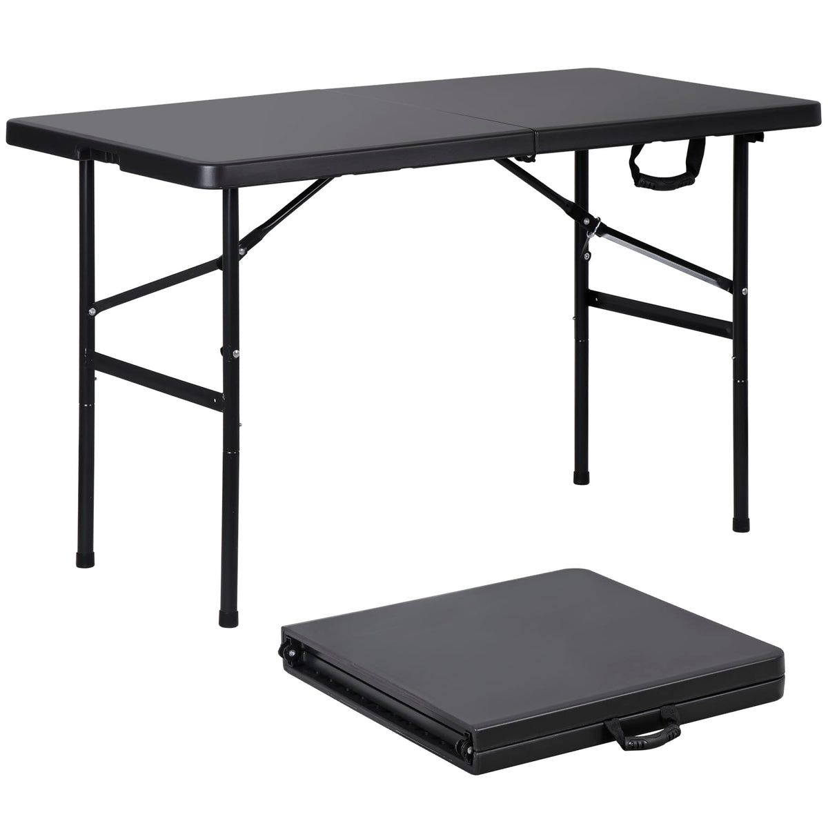 Zeny 4Ft Portable Folding Table Plastic Indoor Outdoor Picnic Party Camp Dining Table With Handle, Black