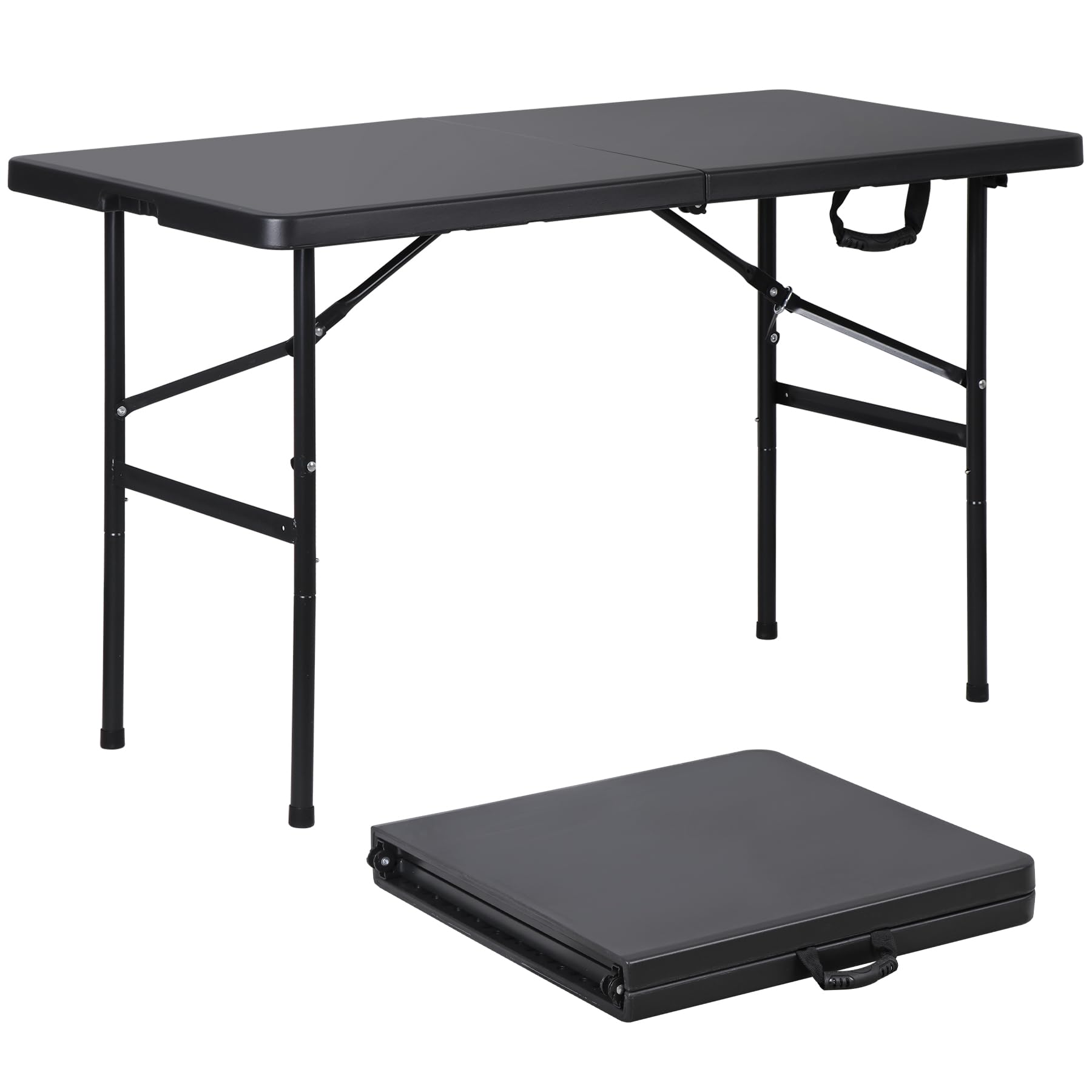 Zeny 4Ft Portable Folding Table Plastic Indoor Outdoor Picnic Party Camp Dining Table With Handle, Black