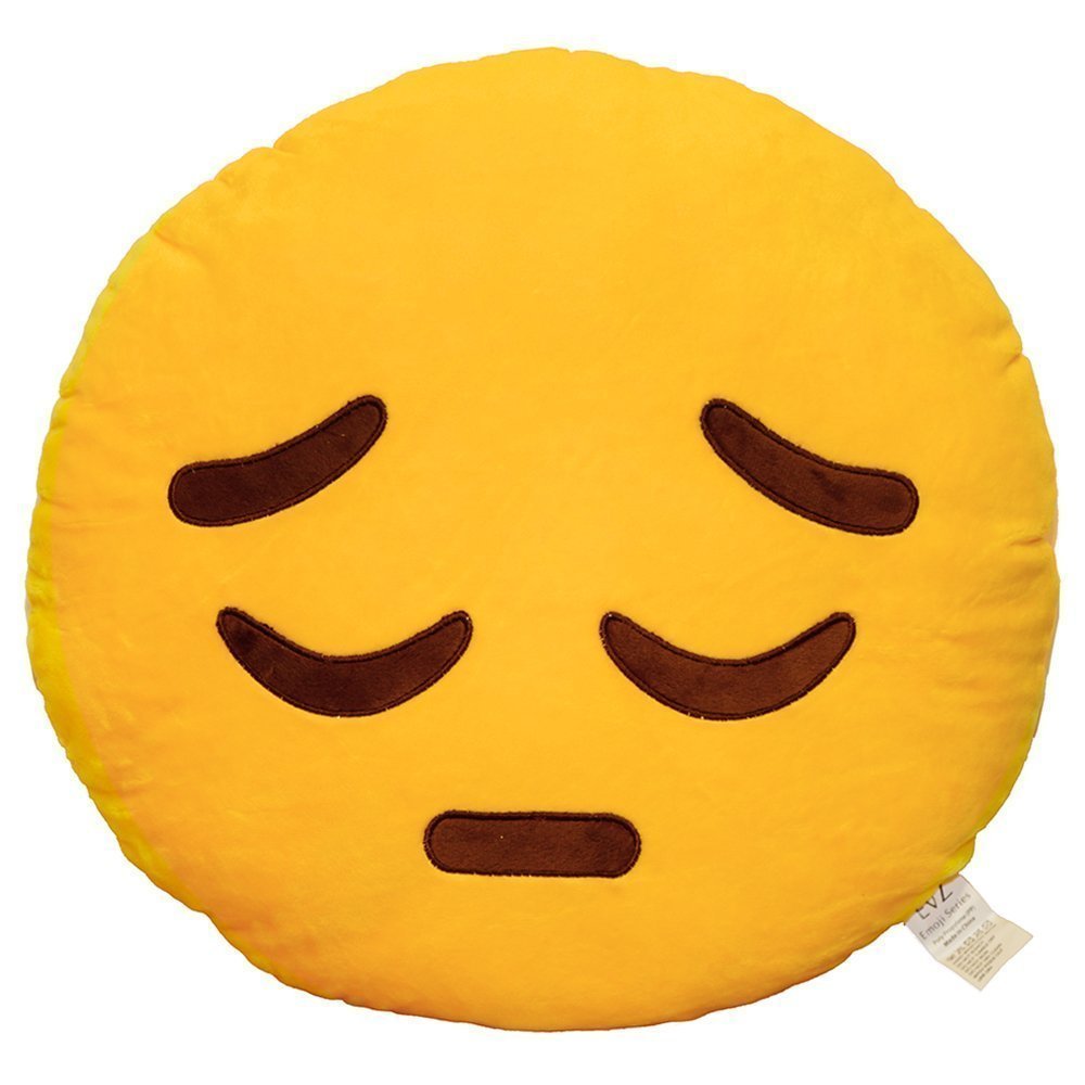 Evz Emoji Face Emoticon Cushion Stuffed Plush Soft Pillow, Official Certified, 32Cm, Pensive Yellow