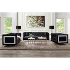 Acme Heibero Button Tufted Velvet Upholstered Loveseat with 2 Pillows in Black