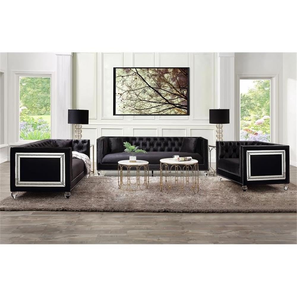 Acme Heibero Button Tufted Velvet Upholstery Chair with Acrylic Legs in Black