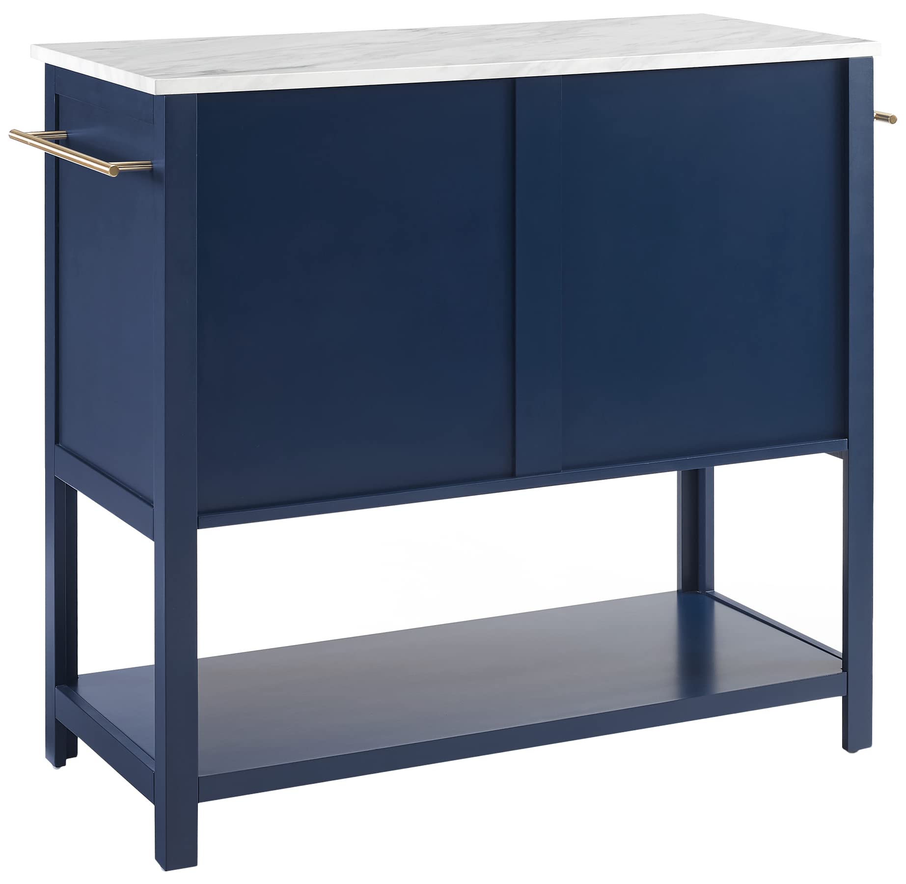 Crosley Furniture Katrina Kitchen Island, Microwave Stand, Coffee Bar with Storage Shelves, Towel Bars, Navy
