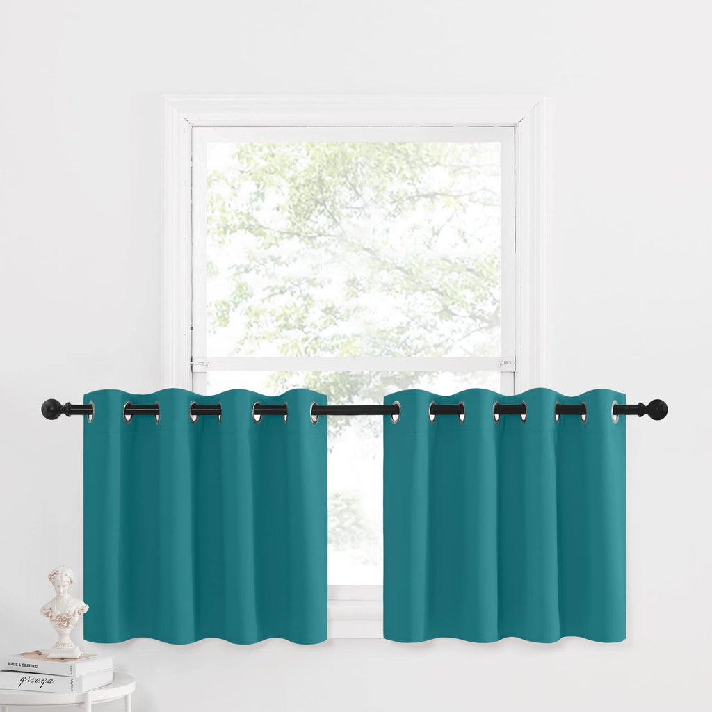 Nicetown Short Tiers Kitchen Curtains Blackout Grommet Thermal Insulated Privacy Window Treatment Small Camper Curtain Drapes For Bathroom Travel Rv (2 Panels, Peacock Teal, 42 By 30 Inches)