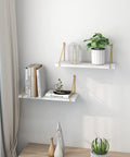 TAKME Wall Shelves for Living Room, Metallic Gold White Wall Mounted Shelves, Home Decor Items for Living Room/Bedroom, Set of 2