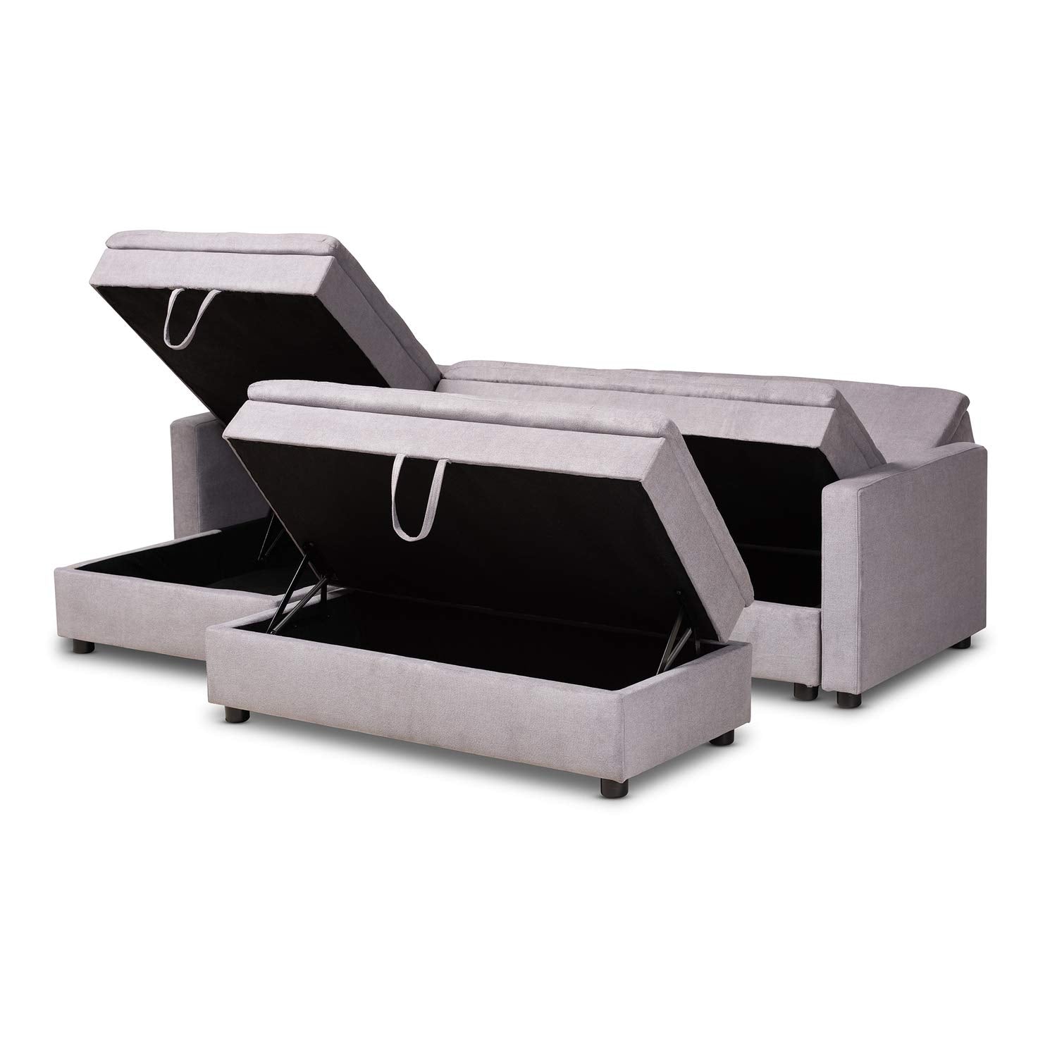 Baxton Studio Noa Modern and Contemporary Light Grey Fabric Upholstered Left Facing Storage Sectional Sleeper Sofa with Ottoman