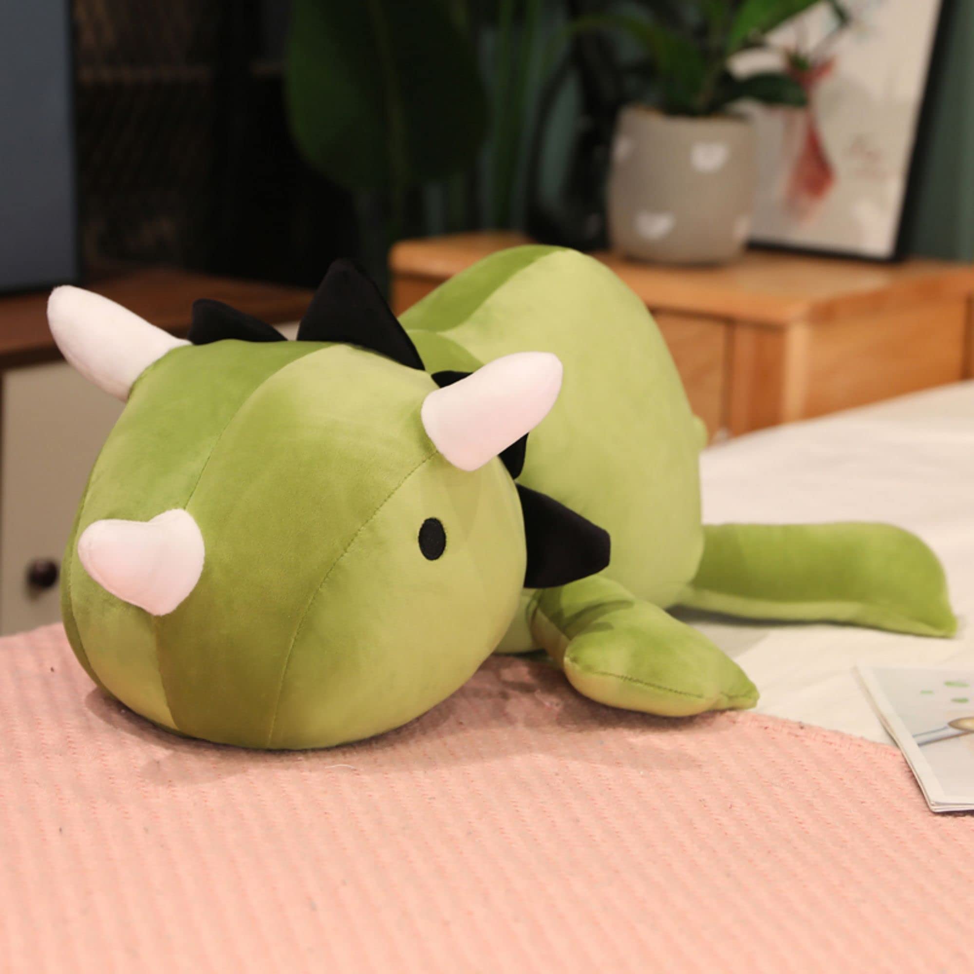 Sqeqe Weighted Dinosaur Plush, Anxiety Stuffed Animals, Dinosaur Plushie Dino Throw Pillows For Kids Adults Green 9.8 Inch, 0.8