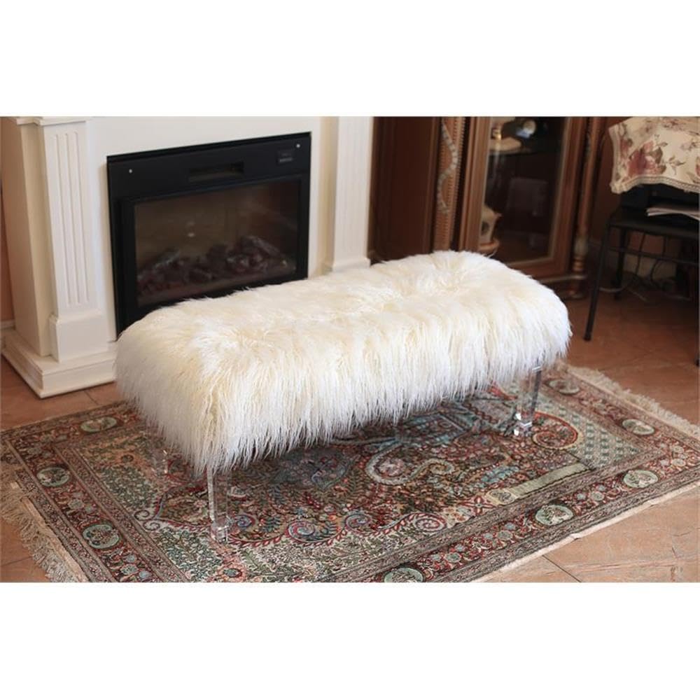 Best Quality Furniture Rectangle Fur Bench, White
