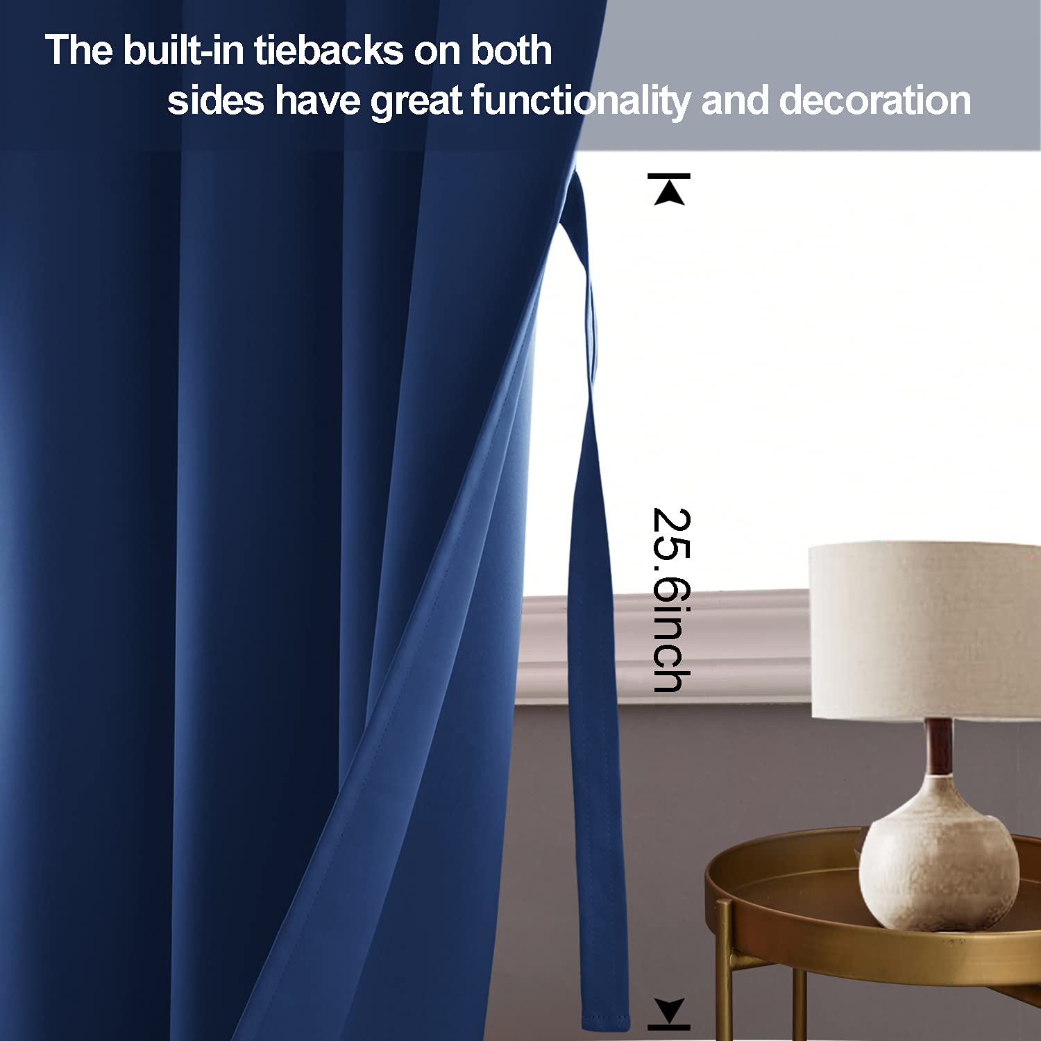 Jiuzhen Classic Blue Blackout Curtains With Tiebacks Thermal Insulated, Light Blocking And Noise Reducing Grommet Curtains For And Living Room, Set Of 2 Window Curtain Panels, 60 X 72 Inch Length