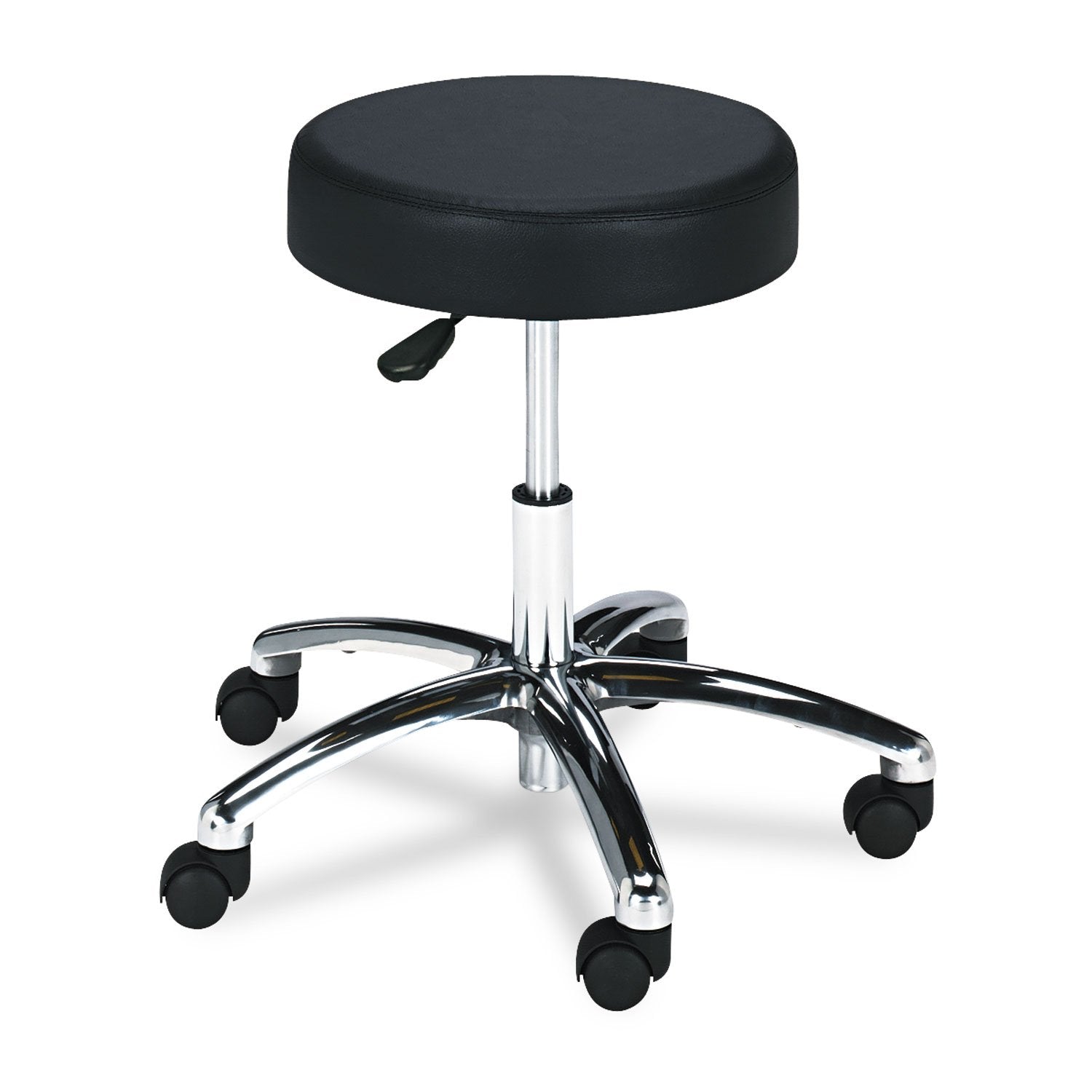 Safco Products Lab Stool, Pneumatic Lift 3431BL, Black, Chrome Base, Height-Adjustable Base, Easy-to-Clean Vinyl Stool