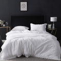 Simple&Opulence 100% Pure Linen Duvet Cover With Embroidered,Twin Size(68'X 86'),2 Pieces Soft Flax Comforter Set With Button