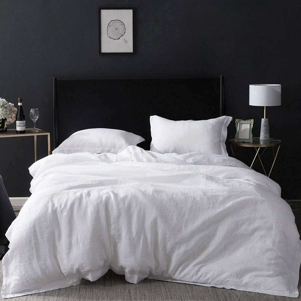 Simple&Opulence 100% Pure Linen Duvet Cover With Embroidered,Twin Size(68'X 86'),2 Pieces Soft Flax Comforter Set With Button