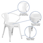 Flash Furniture Luna Commercial Grade White Metal Indoor-Outdoor Chair with Arms