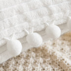Anroduo Pack Of 2 White Christmas Boho Decorative Pillow Covers With Pom-Poms 12X20 Pillow Cover Corduroy Cushion Case Cute And