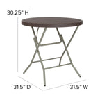 Flash Furniture Trellis 2.6-Foot Round Brown Rattan Plastic Folding Table