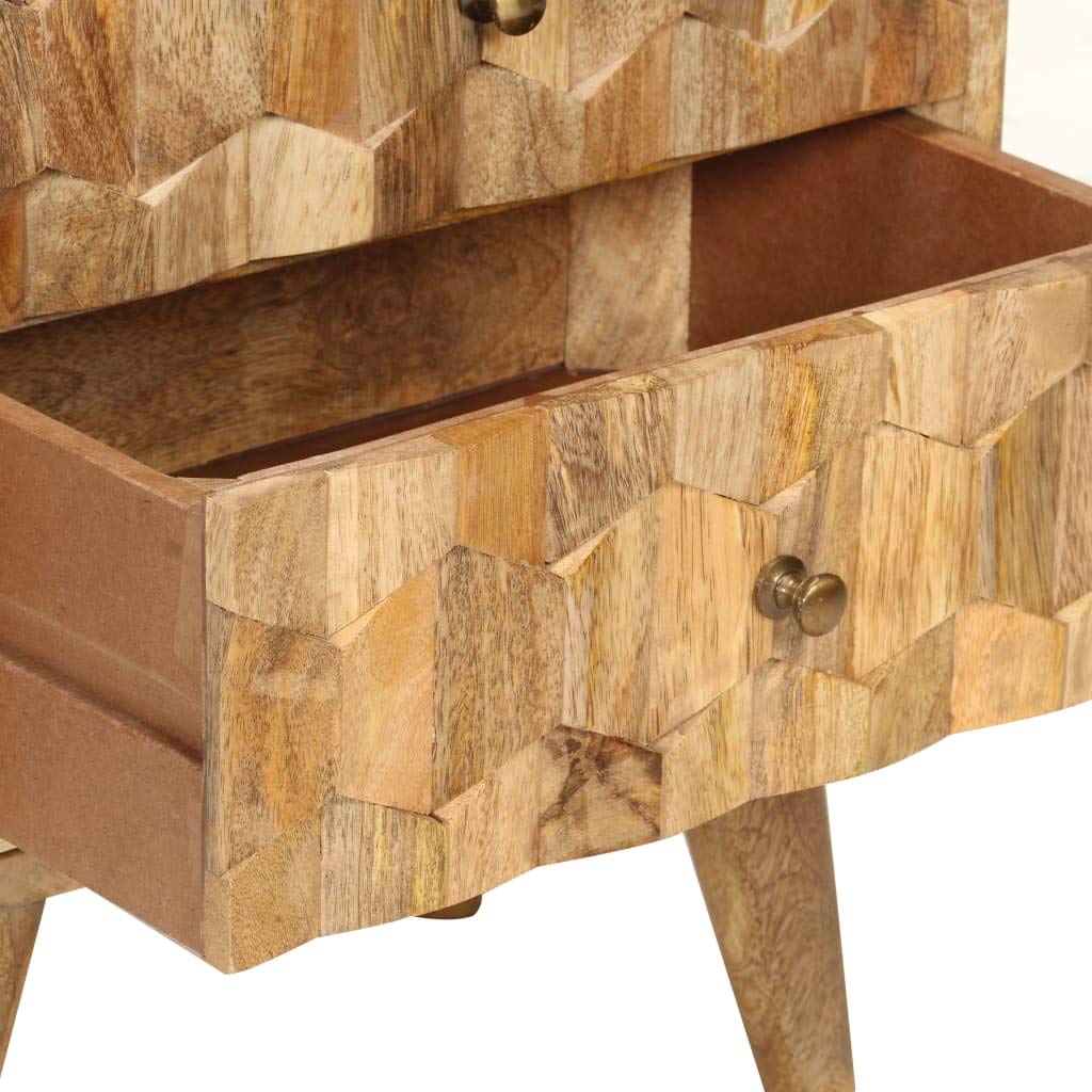 vidaXL Bedside Cabinet - Solid Mango Wood Bedside Table with 2 Drawers, Easily Assembled, Traditional Farmhouse-Accented Nightstand for Bedroom