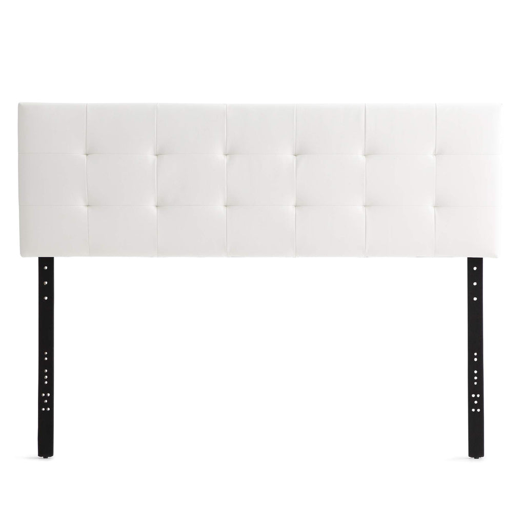 Edenbrook Hawthorne Faux Leather Headboard - Modern -Adjustable Height - Buttonless Tufting, King/Cal King, White