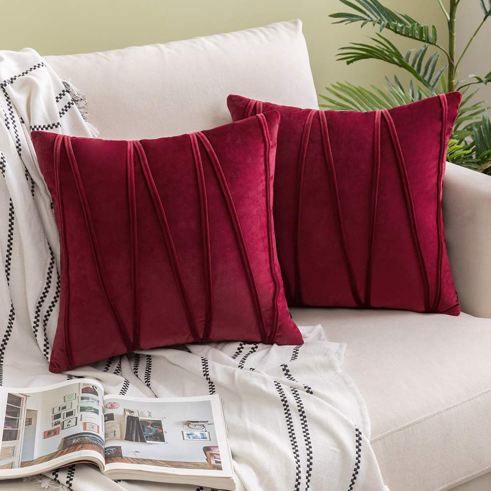 Woaboy Pack Of 2 Striped Velvet Throw Pillow Covers Modern Decorative Solid Cushion Covers Pillowcases Square Soft Cozy For Bed