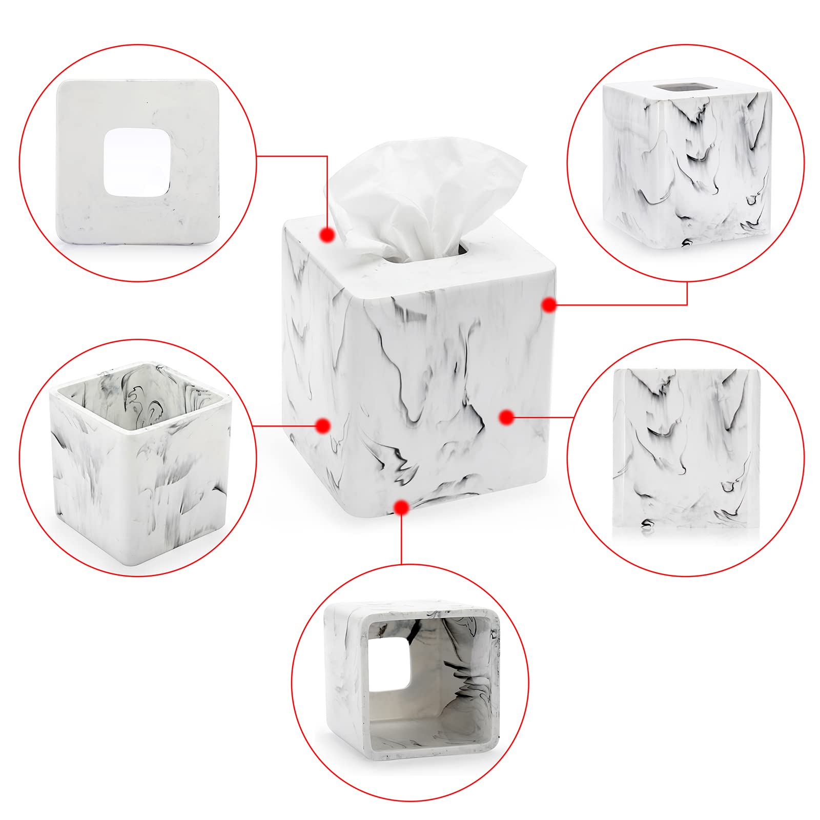 Sumnacon Resin Square Tissue Box Cover - Stylish Cube Tissue Box Holder With Open Bottom, Decorative Tissue Holder For Bathroom