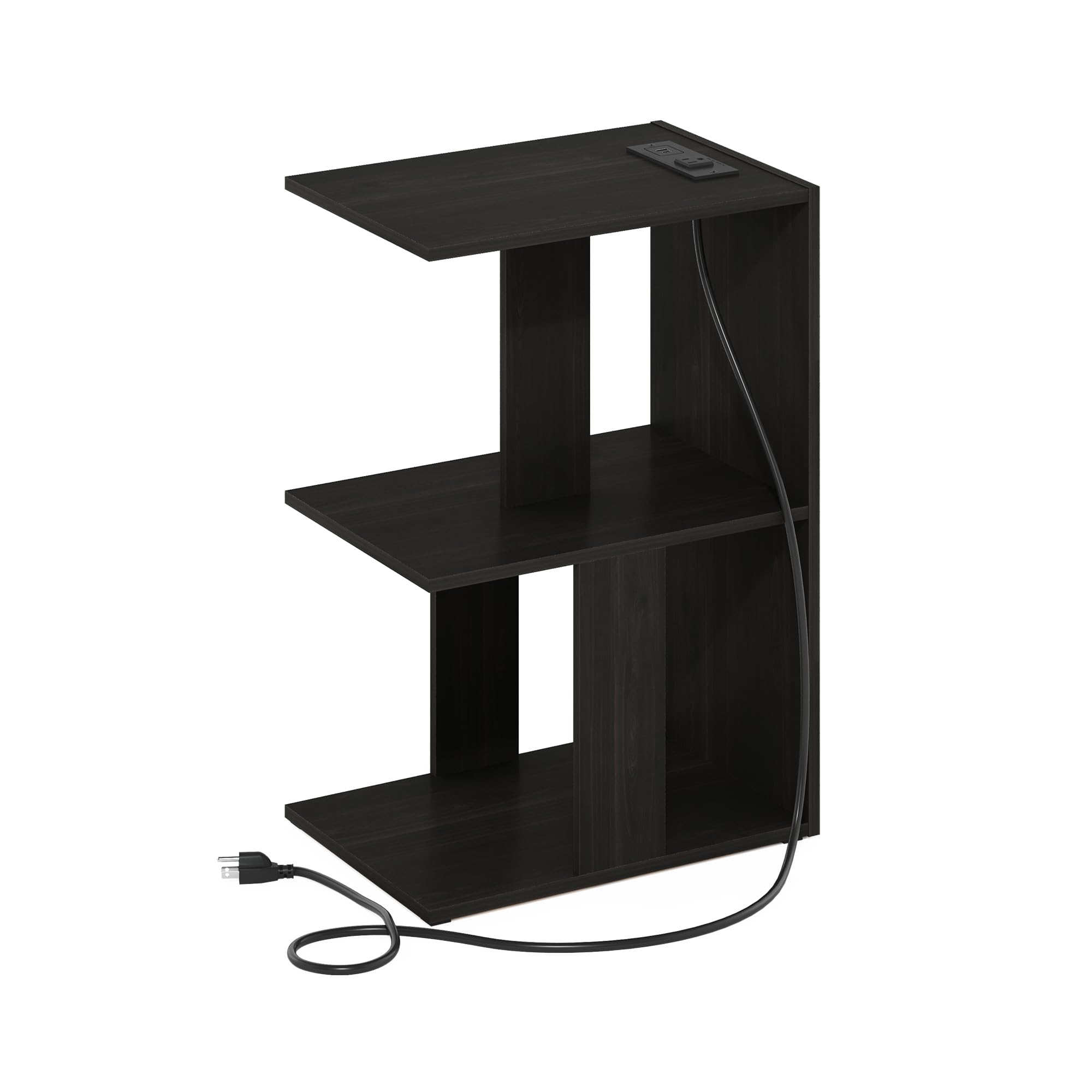 Furinno Boyate Open Storage Sofa Side Table, End Table with USB and Type-C Charging Port, Espresso