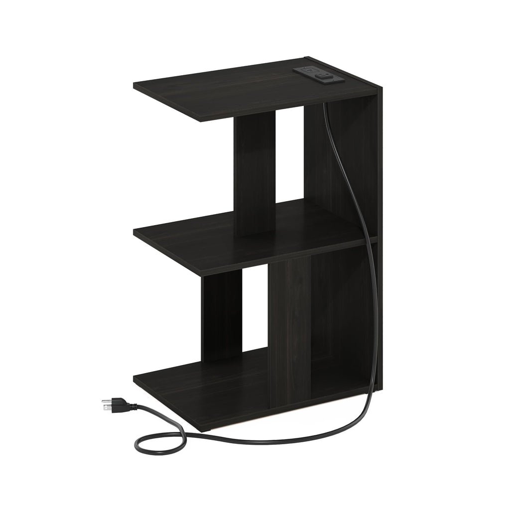 Furinno Boyate Open Storage Sofa Side Table, End Table with USB and Type-C Charging Port, Espresso
