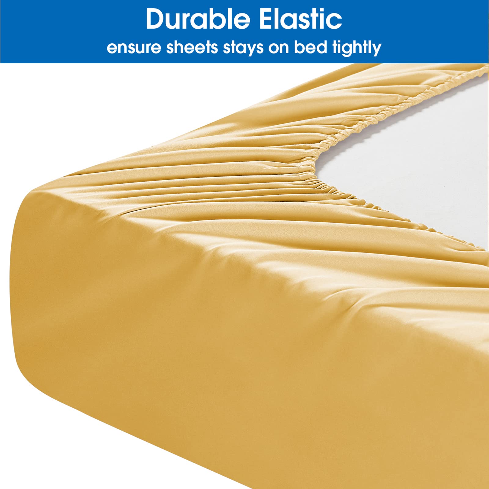 Homeideas King Size Bed Sheets - 6 Piece Set (Gold) - Extra Soft Brushed Microfiber 1800 Bedding Sheets, Deep Pocket, Wrinkle & Fade Free