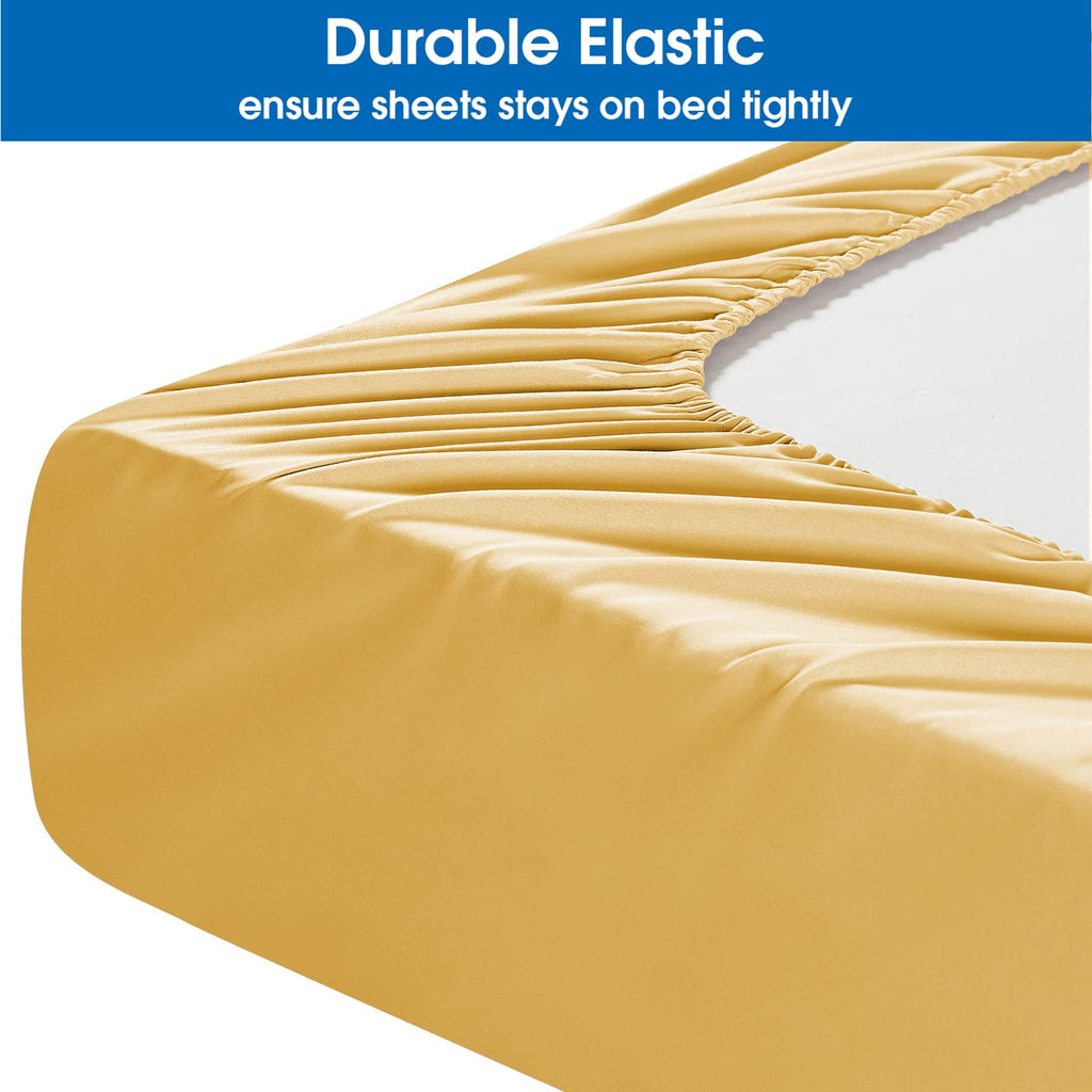 Homeideas King Size Bed Sheets - 6 Piece Set (Gold) - Extra Soft Brushed Microfiber 1800 Bedding Sheets, Deep Pocket, Wrinkle & Fade Free