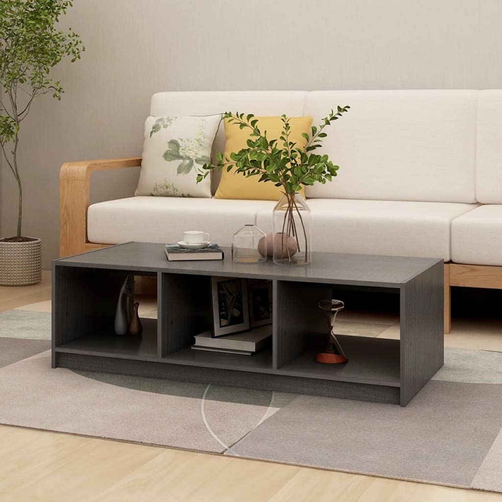 vidaXL Coffee Table Gray 43.3"x19.7"x13.4" Solid Pinewood