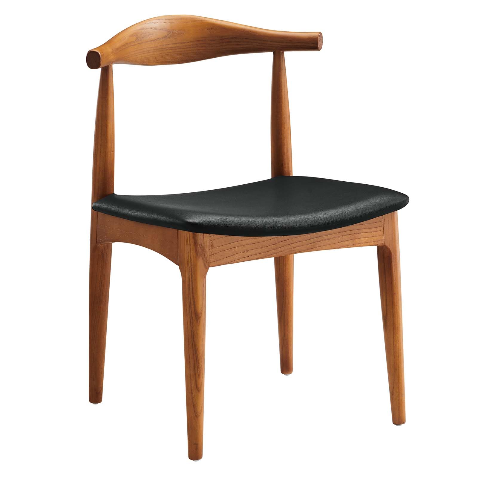 Modway Tracy Mid-Century Modern Wood and Faux Leather Upholstered Four Dining Chairs in Black