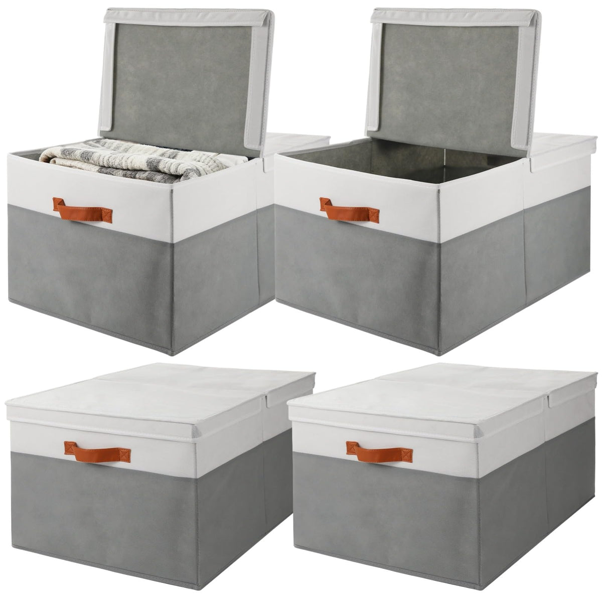 4 PCS EXTRA Large Blanket Storage Baskets with Lids, 22 x 16.7 x 11.8 in Decorative Storage Bins with DoubleOpen Lid, Fabric Bi