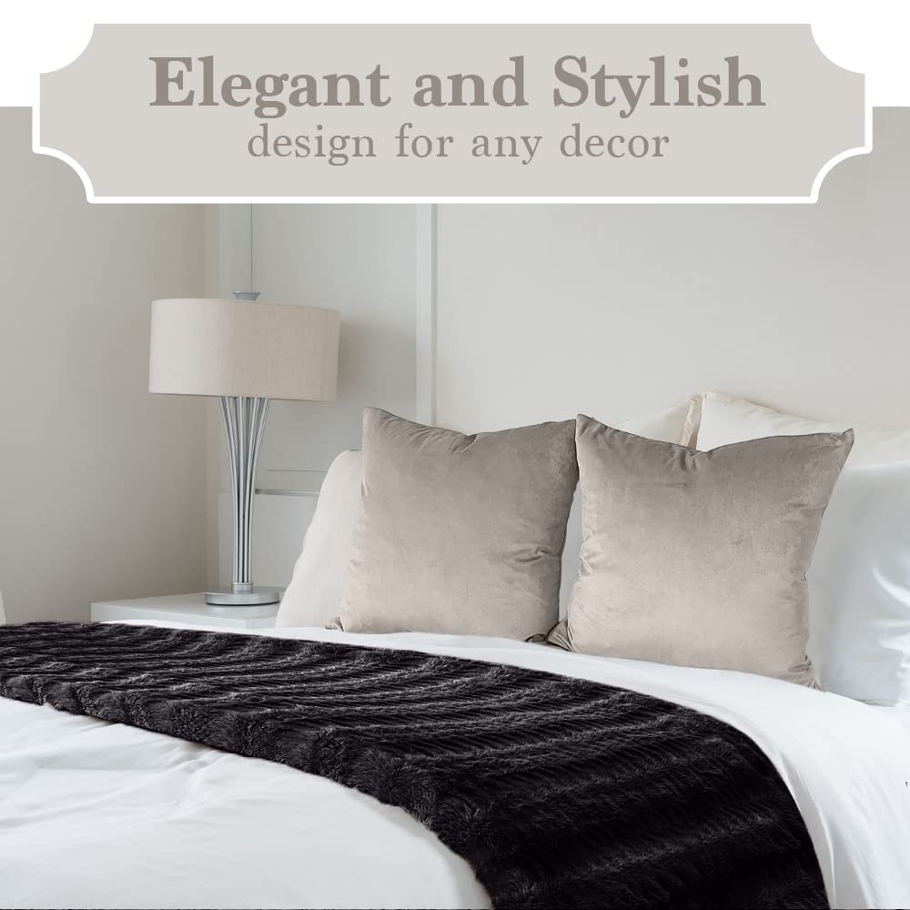 The Connecticut Home Company Throw Blanket, Soft Plush Reversible Faux Fur And Sherpa, Warm Thick Throws For Bed, Comfy Washable Bedding Accent Blankets For Sofa Couch Chair,65X50, Black