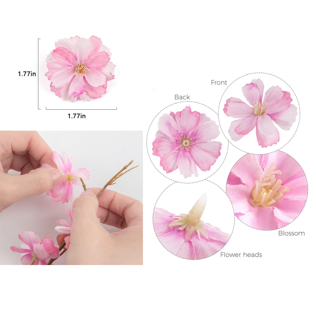 Auear, 50 Pack Artificial Silk Cherry Blossom Flowers Heads Craft Fake Peony Daisy Decor For Bridal Hair Clips Headbands Dress D