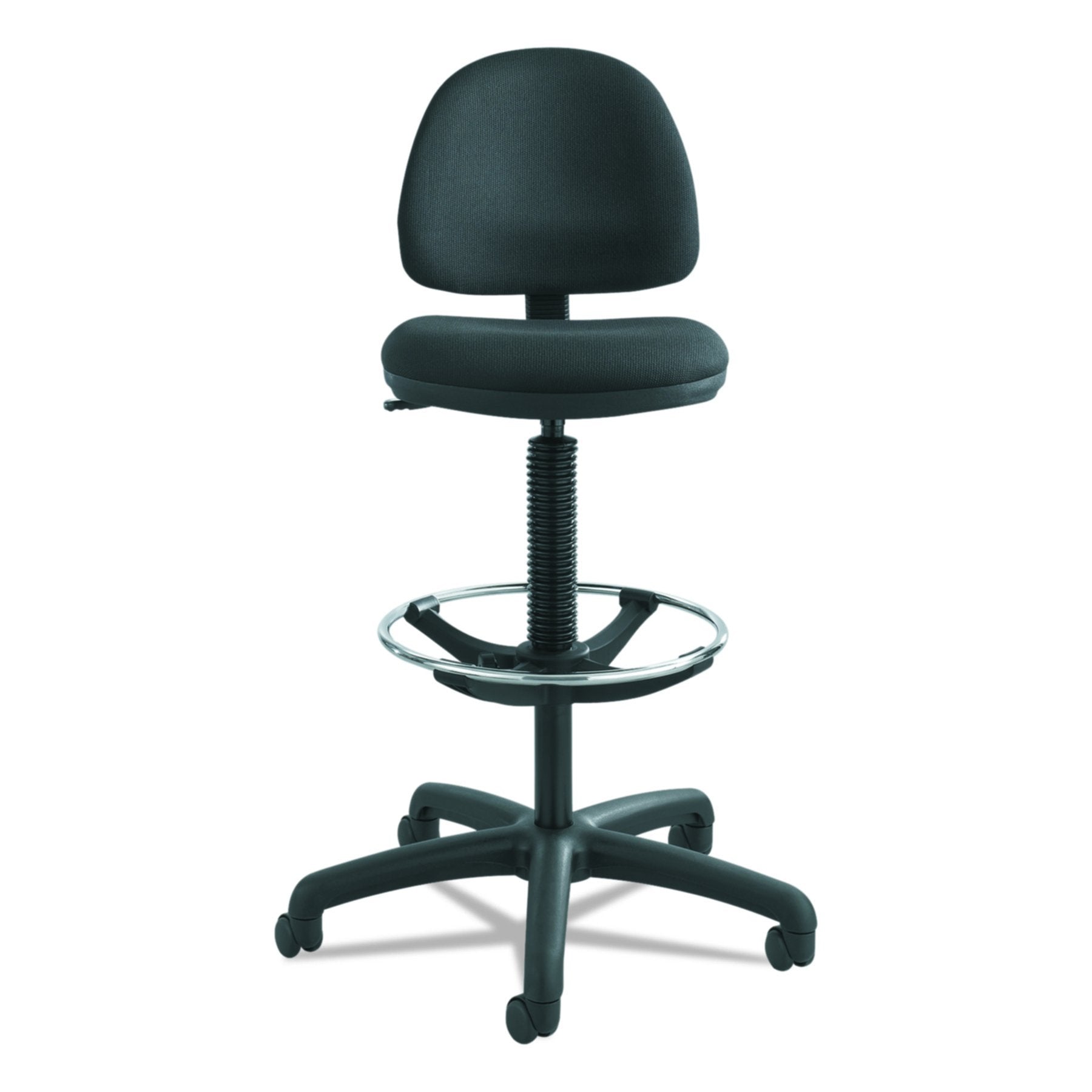 Precision Extended Height Swivel Stool W/Adjustable Footring, Black Fabric